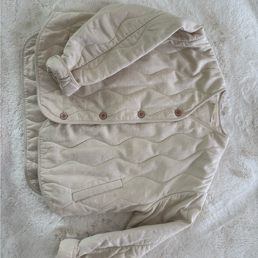 Wavy Quilted Button-Front Puffer Jacket in Light Beige - Picture 9 of 9